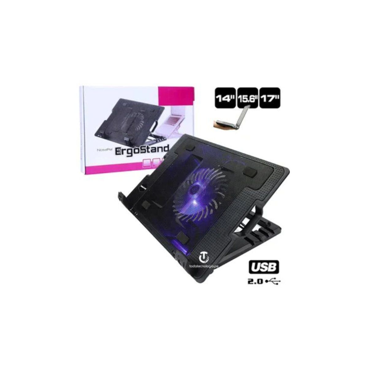 GENERICO - Cooler laptop 9" a 17" / 5 niveles / 2 entradas usb