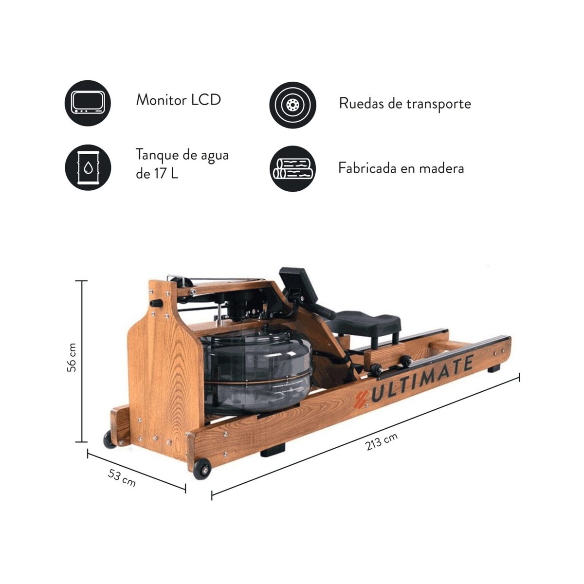 ULTIMATE FITNESS - Remadora de Agua - Bogadora M300 Natural