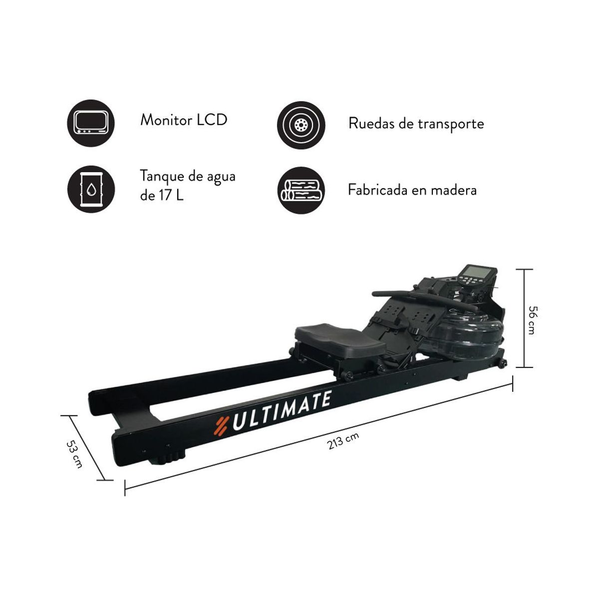 ULTIMATE FITNESS - Remadora de Agua - Bogadora M300 Negro