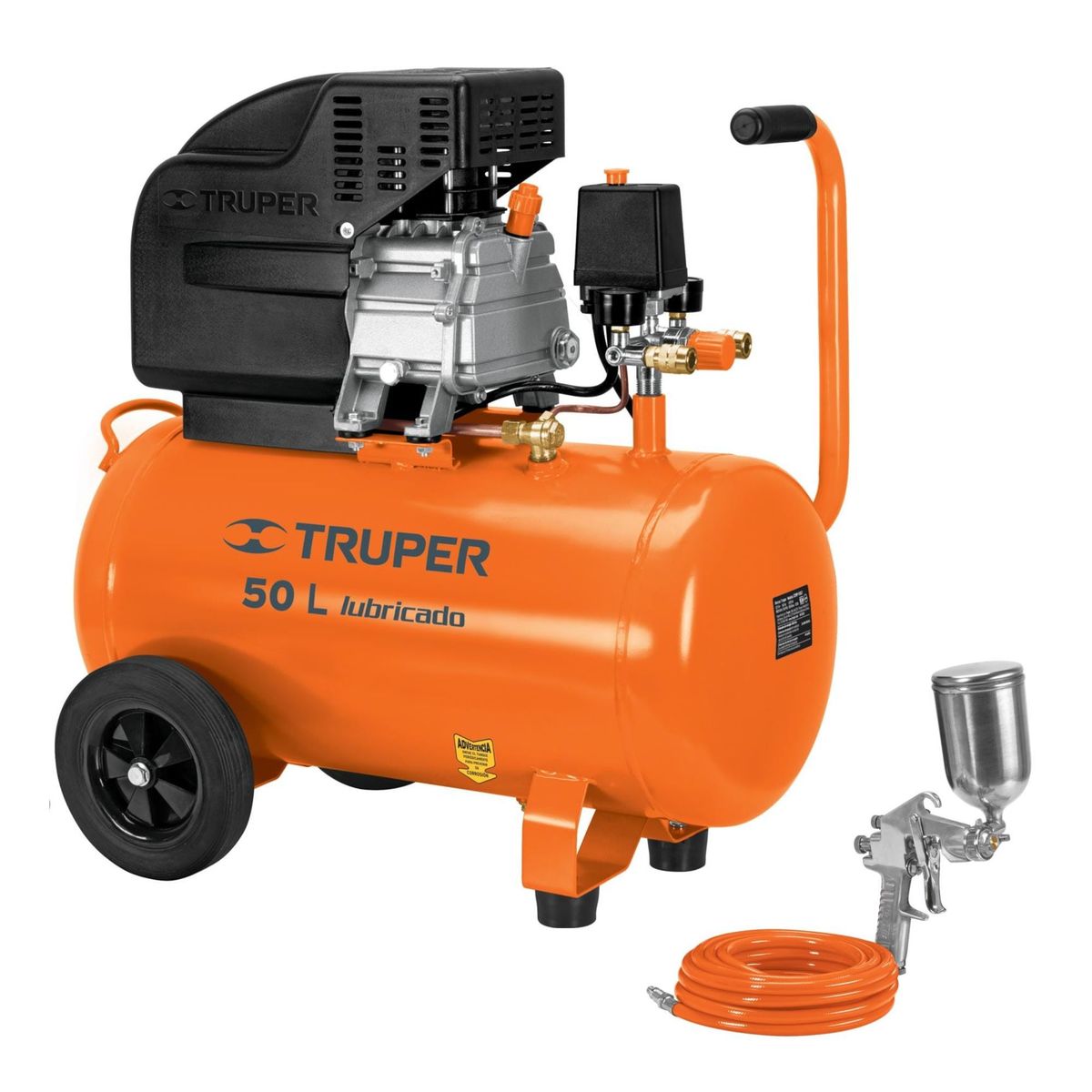 TRUPER - KIT Compresora de Aire 50 Litros 3.5 HP manguera 5m Pistola para pinta