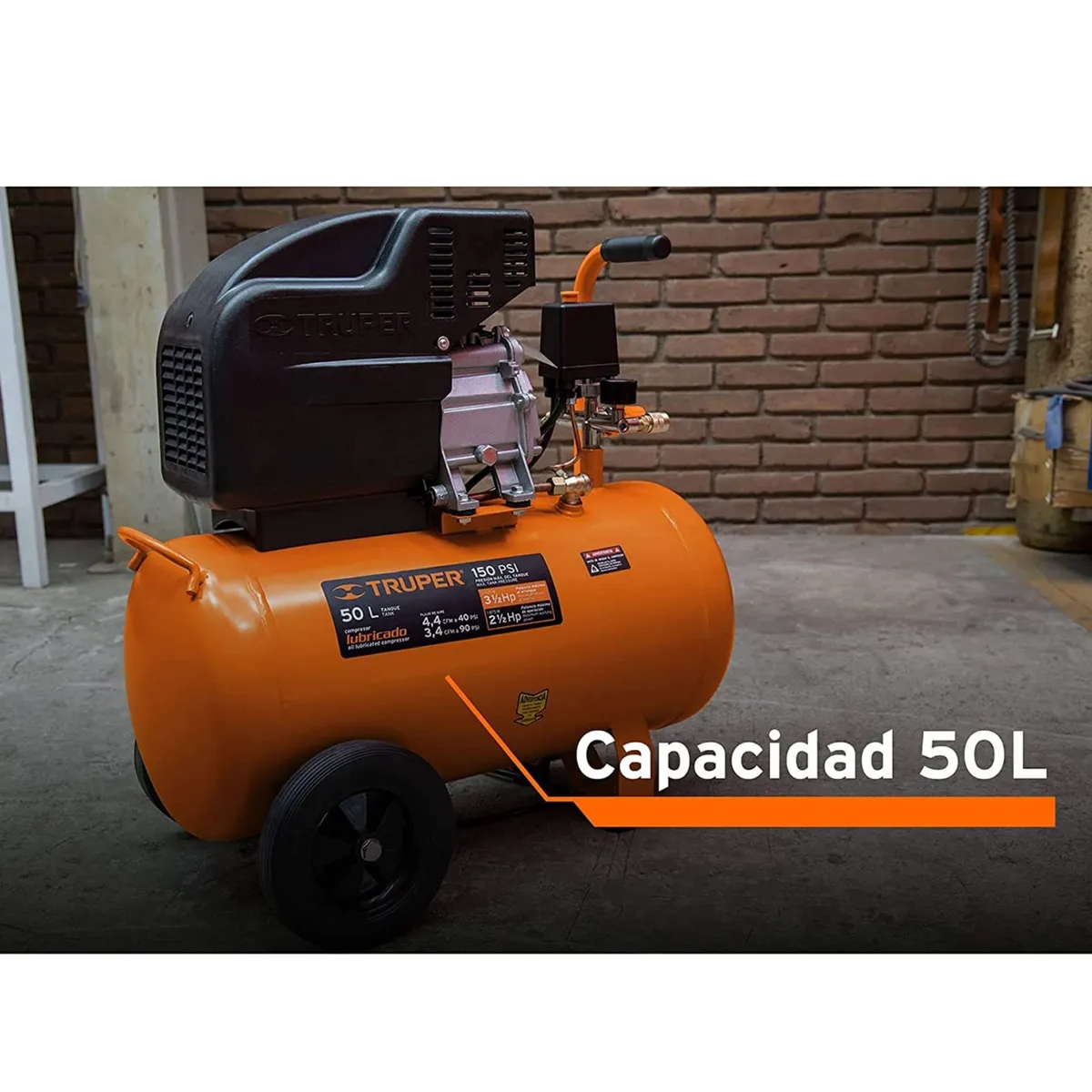 TRUPER - KIT Compresora de Aire 50 Litros 3.5 HP manguera 5m Pistola para pinta