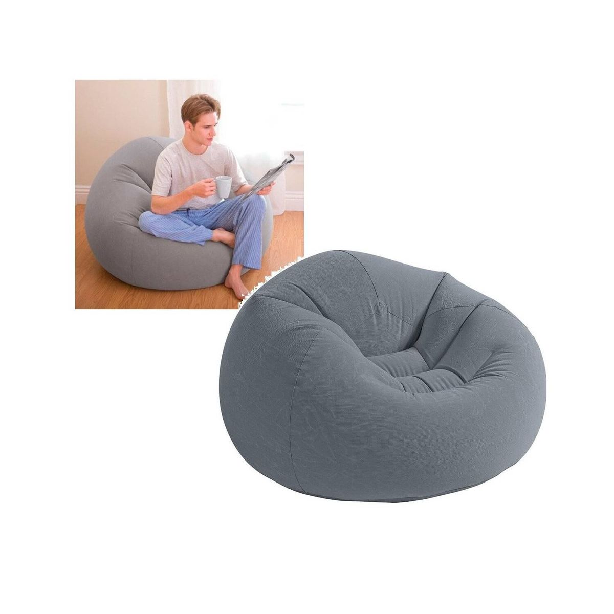 INTEX - Sillon sofa puff inflable para Dormitorio 107x104x69 Gris