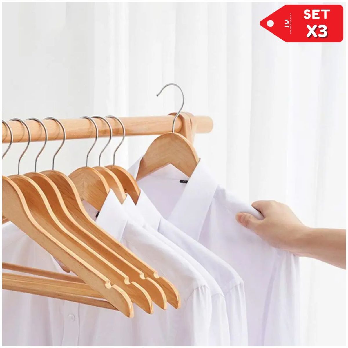 INSPIRA MARKET - Colgador de Ropa de madera Set x 03