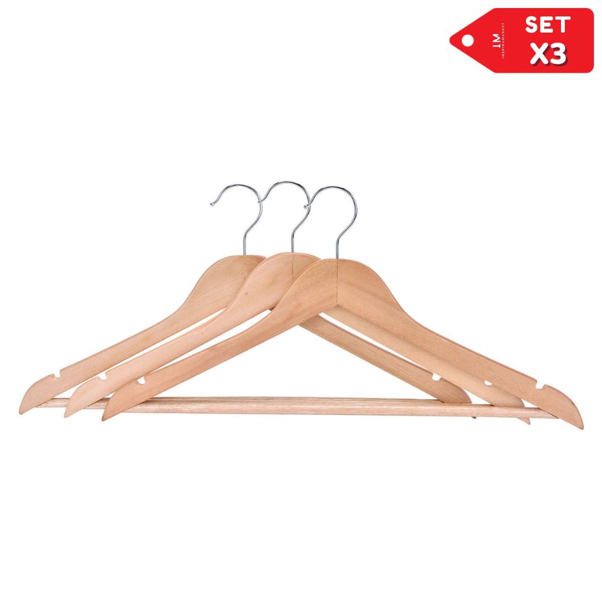 INSPIRA MARKET - Colgador de Ropa de madera Set x 03