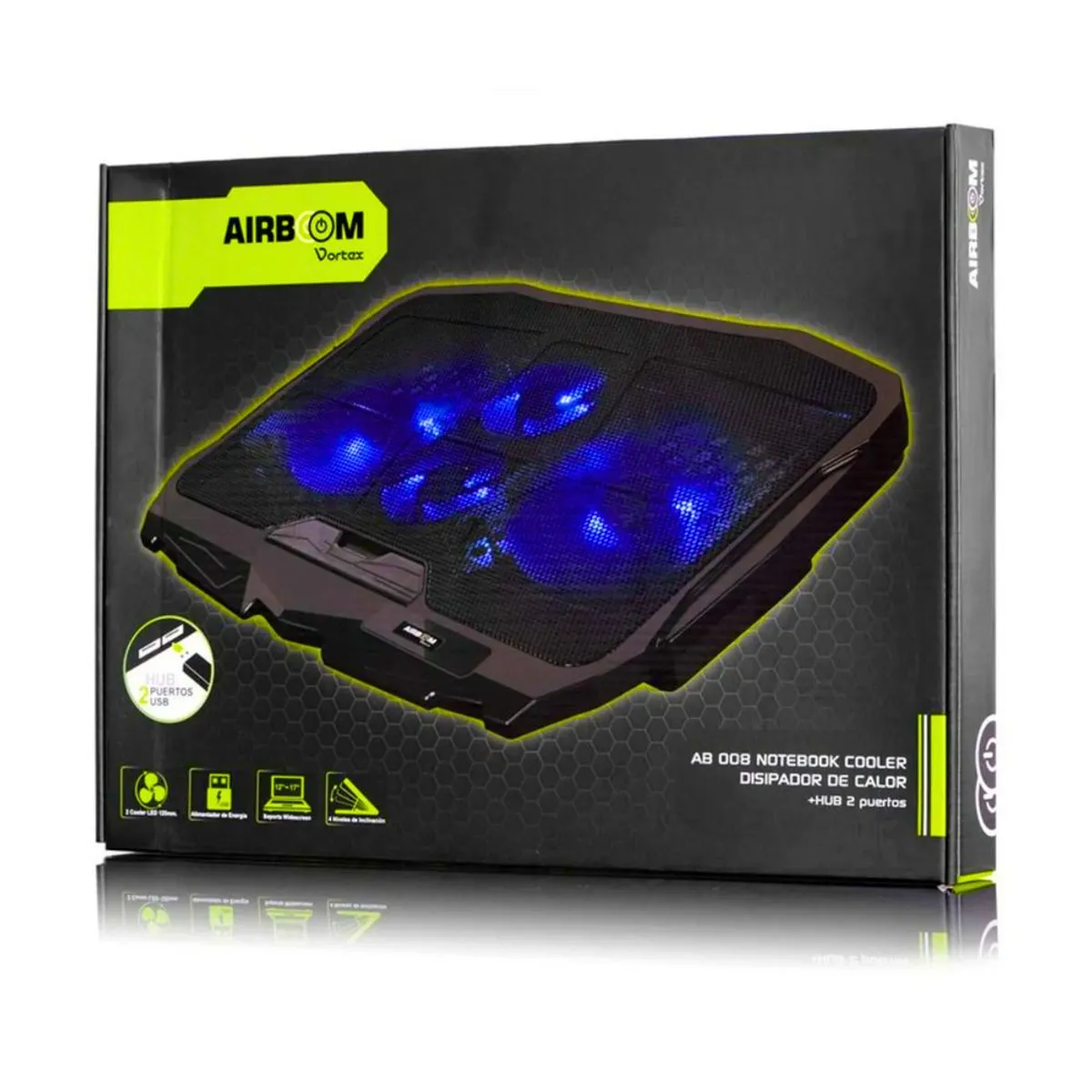 AIRBOOM - Cooler airboom 4 ventiladores hasta 17" 4 niveles luz led usb