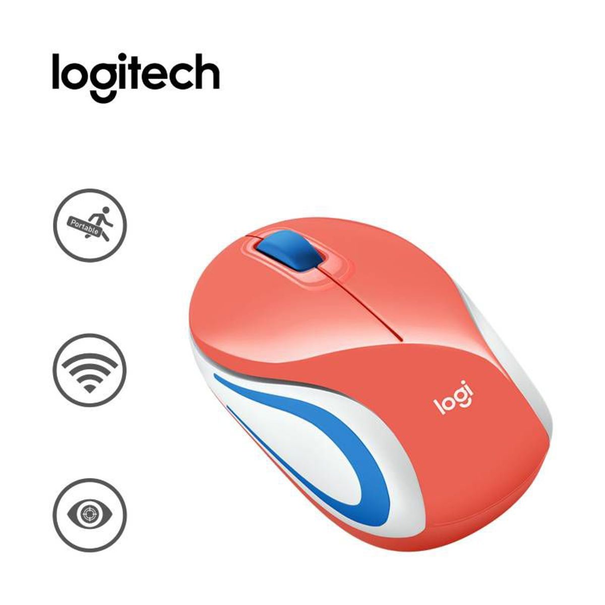 LOGITECH - Mouse Inalámbrico Logitech M187 Mini Coral