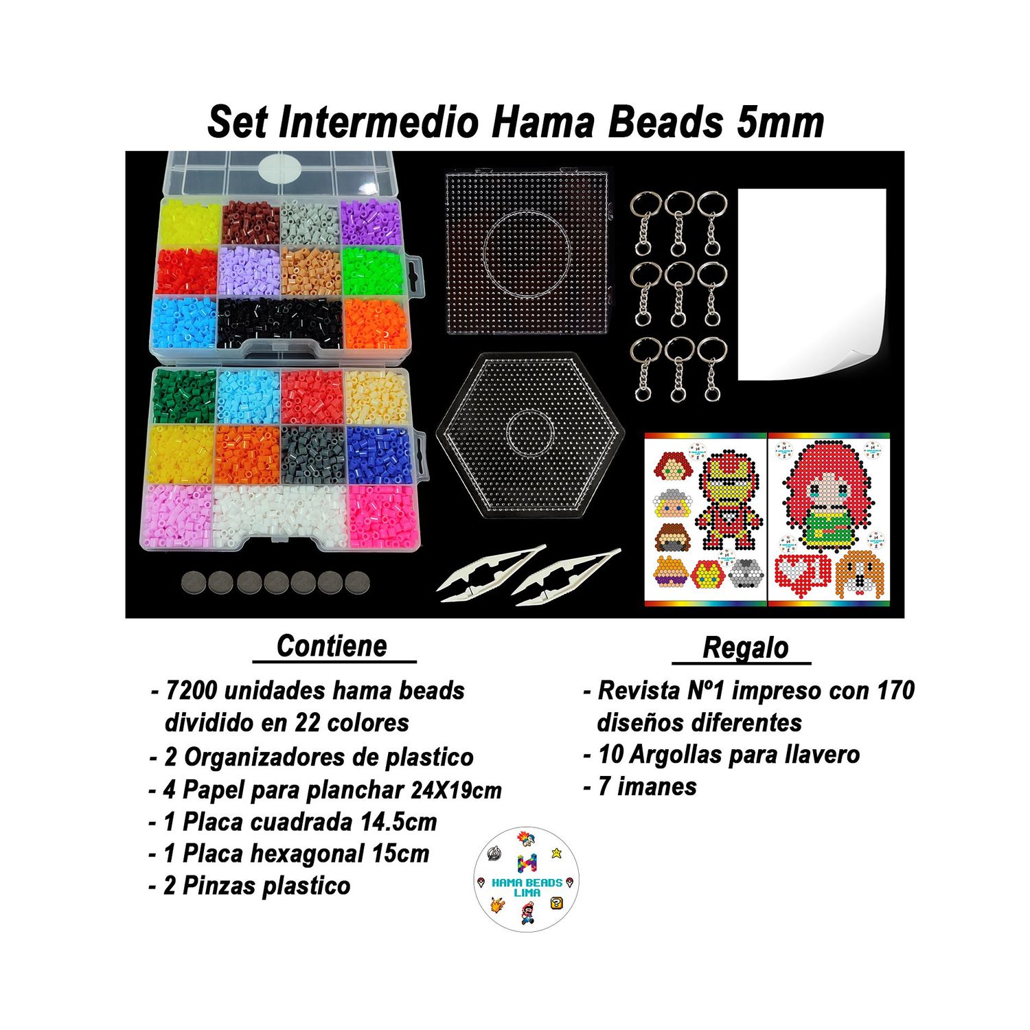 Hama Beads Set De 7000 Cuentas Para Planchar – 7 Colores De Moda (Oso, Berenjena, Rosa, Aguamarina, Cereza, Verde Manzana, Azul Noche) – Manualidades Para Niños +5 Años