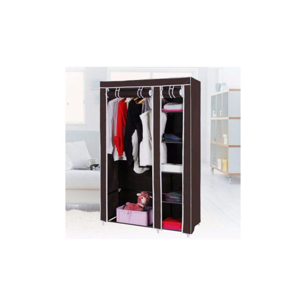 GENERICO - Ropero armable 2 cuerpos AZUL estante para colgadores y ropa.