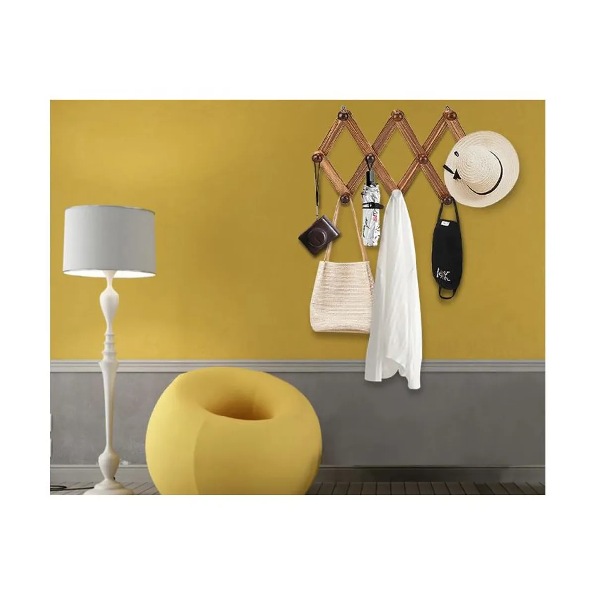 GENERICO - Organizador de baño cocina - perchero plegable colgador de madera