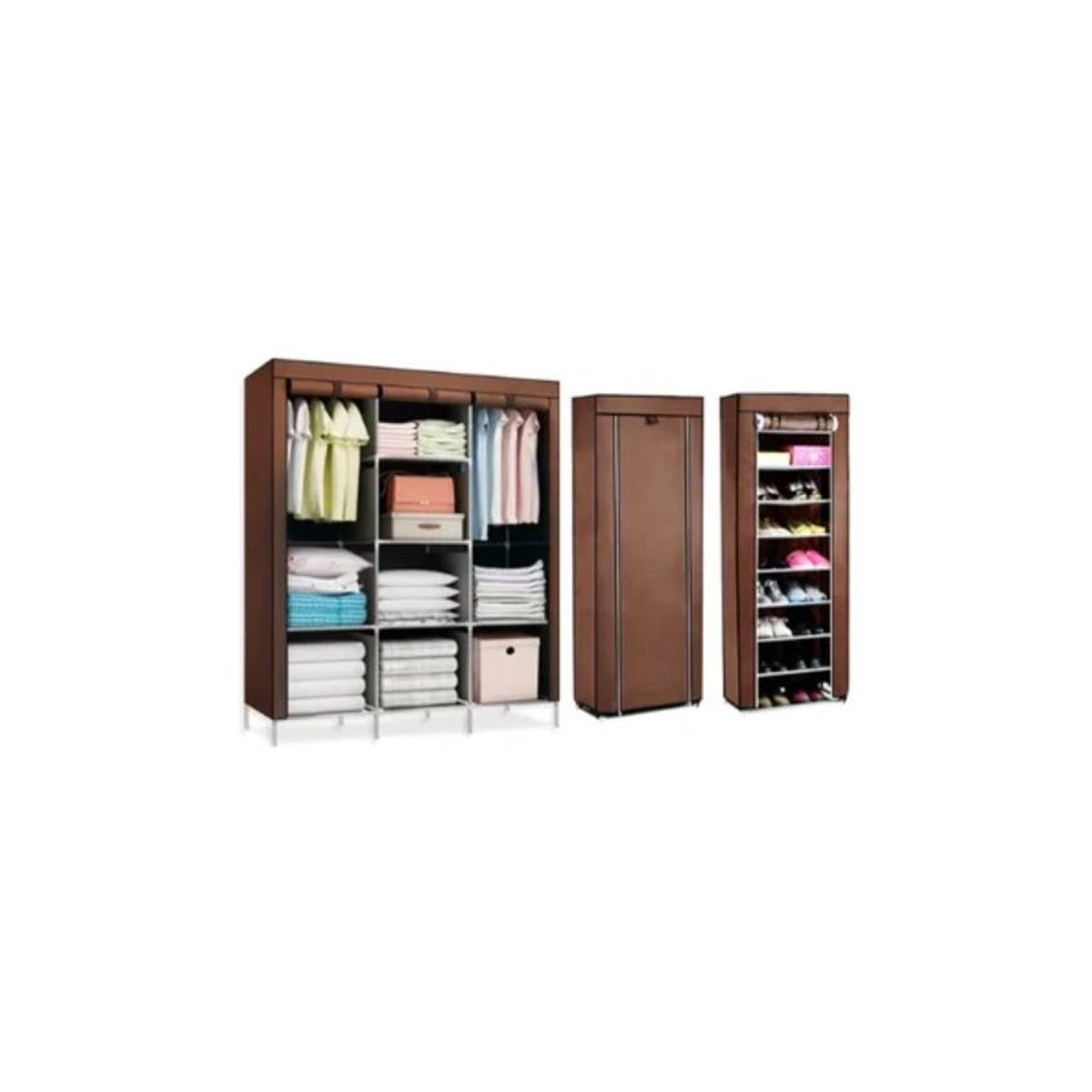 GENERICO - Pack ropero armable 3 cuerpos + zapatera armable Marron- organizador.