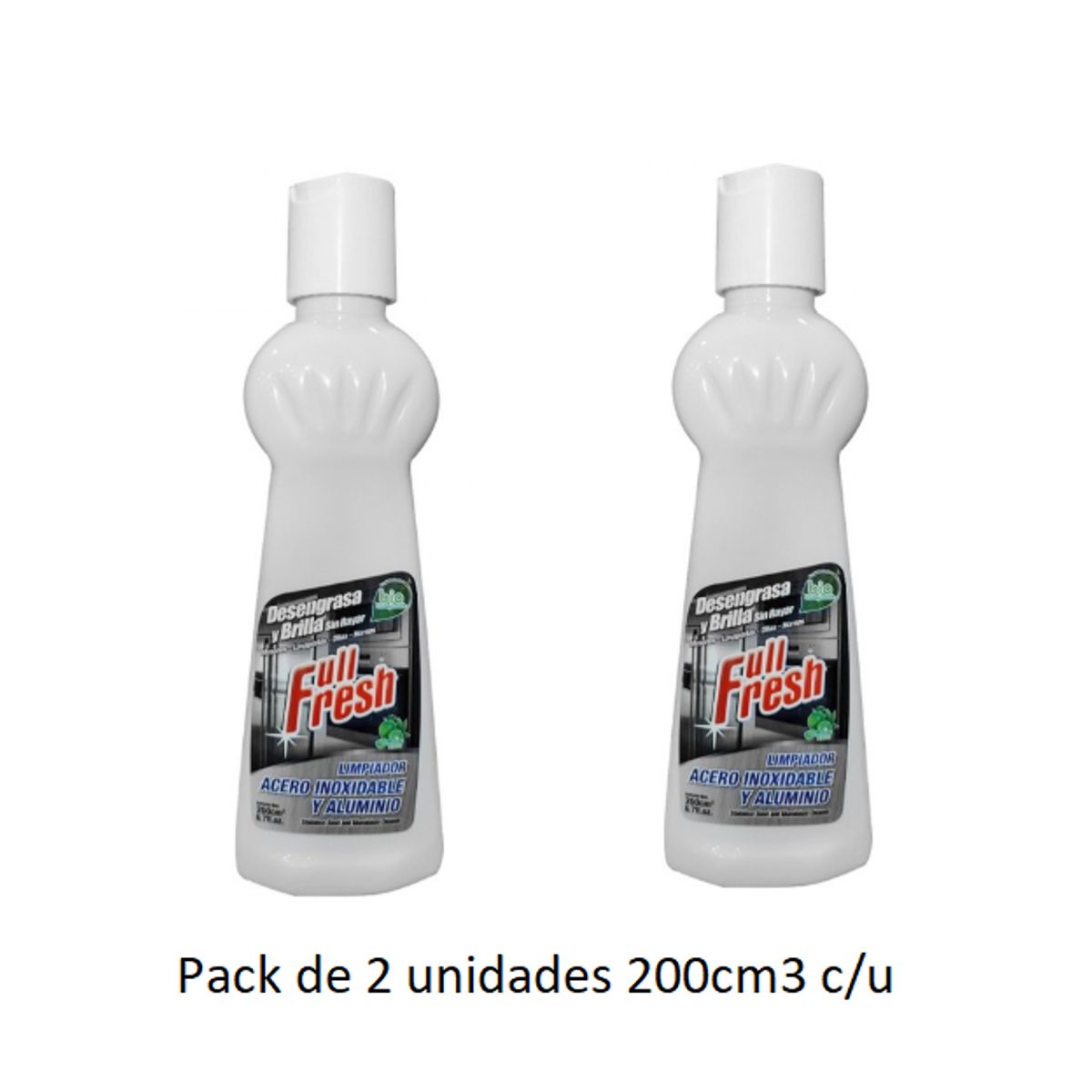 GENERICO - Limpiador de Acero Inoxidable y Aluminio 200cm3 - Full Fresh. PACK 2 unidades
