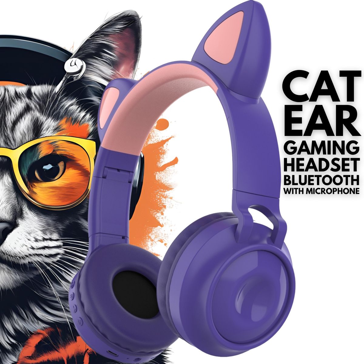 OEM - Audífonos Bluetooth On-ear con Micrófono Orejas de Gato - Lila