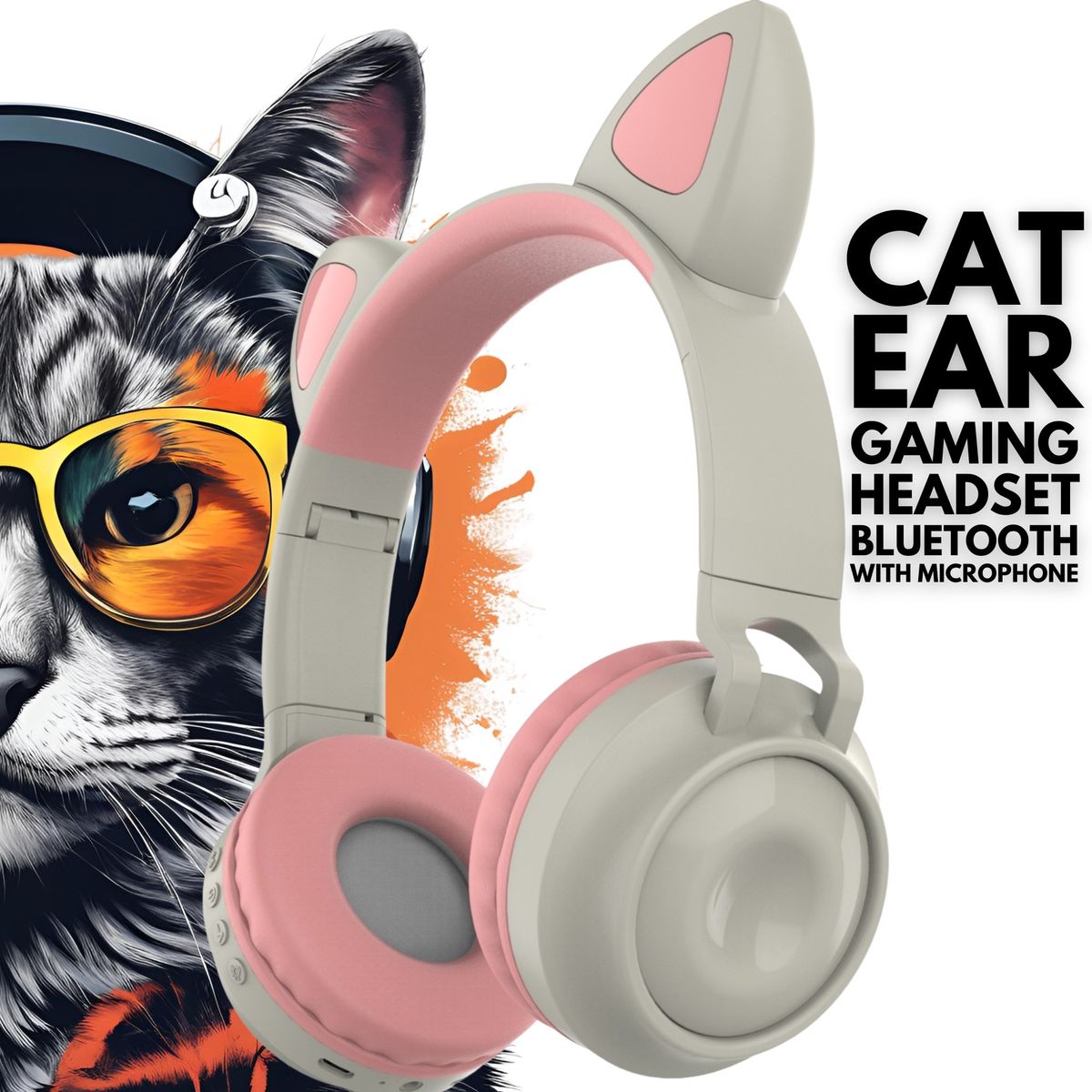 OEM - Audífonos Bluetooth On-ear con Micrófono Orejas de Gato - Gris