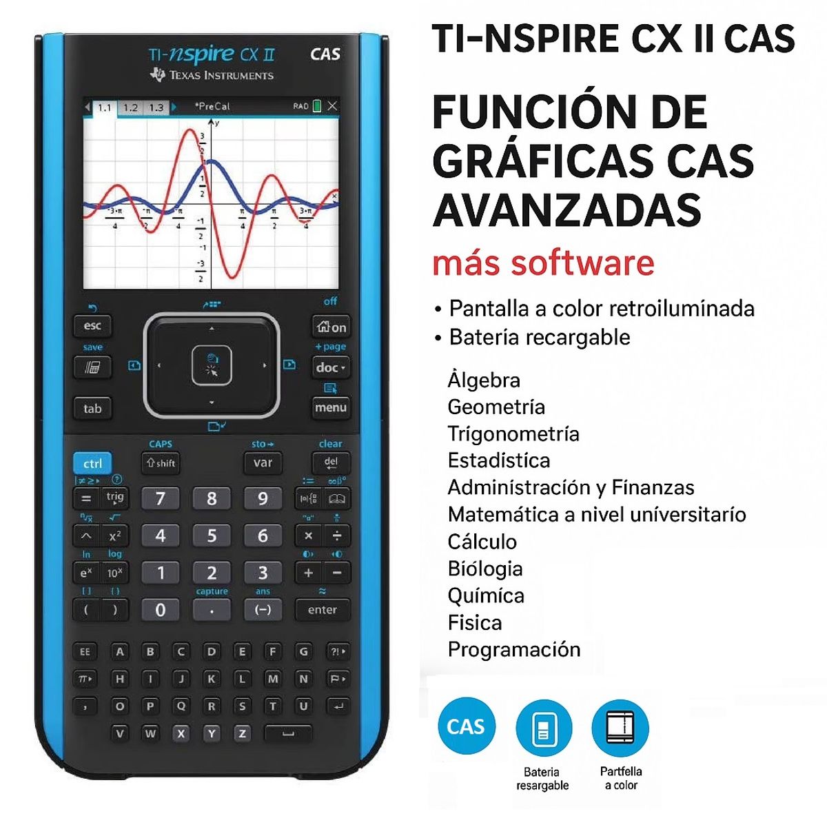 TEXAS - Calculadora Gráfica Texas Instruments TI-Nspire CX II CAS