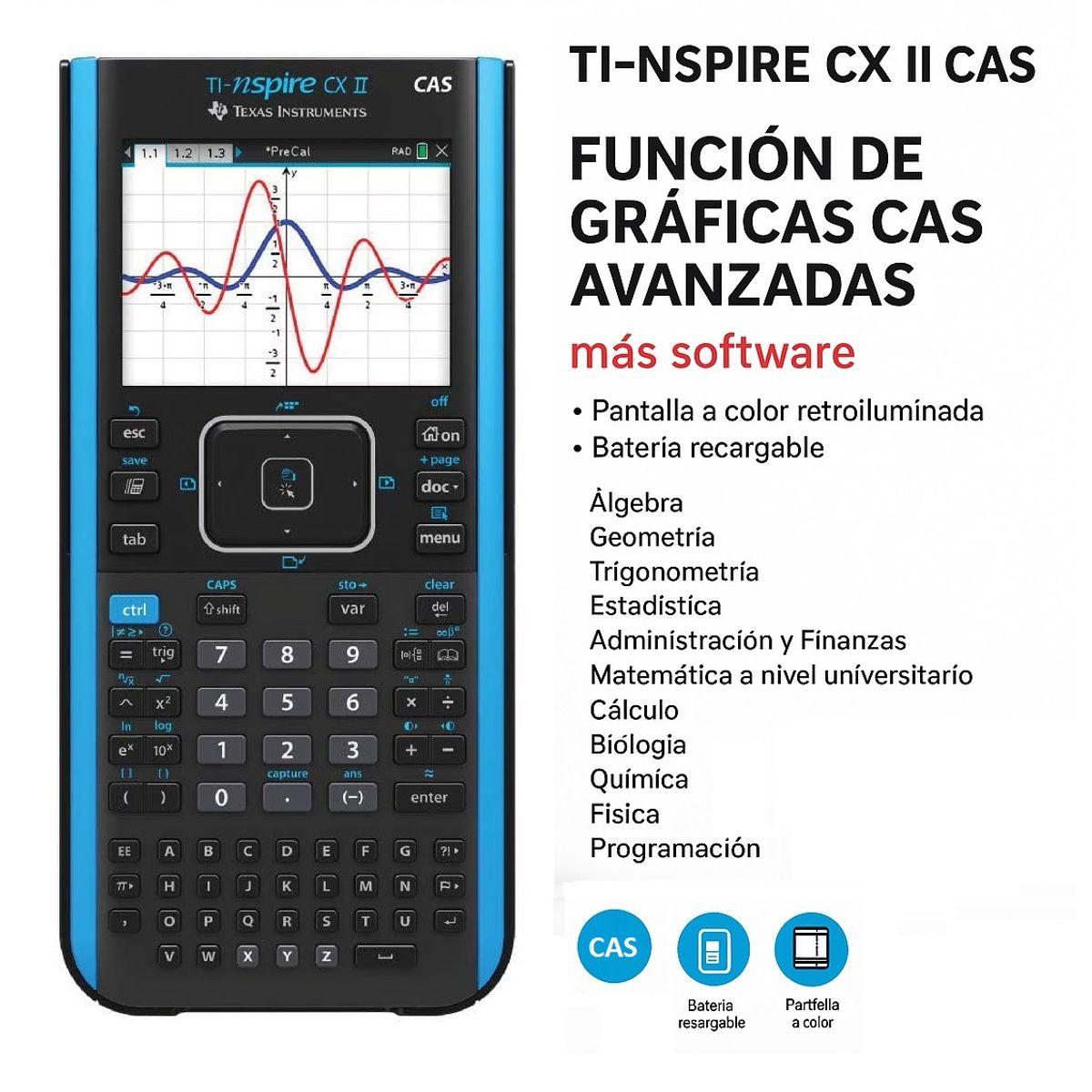 TEXAS - Calculadora Gráfica Texas Instruments TI-Nspire CX II CAS