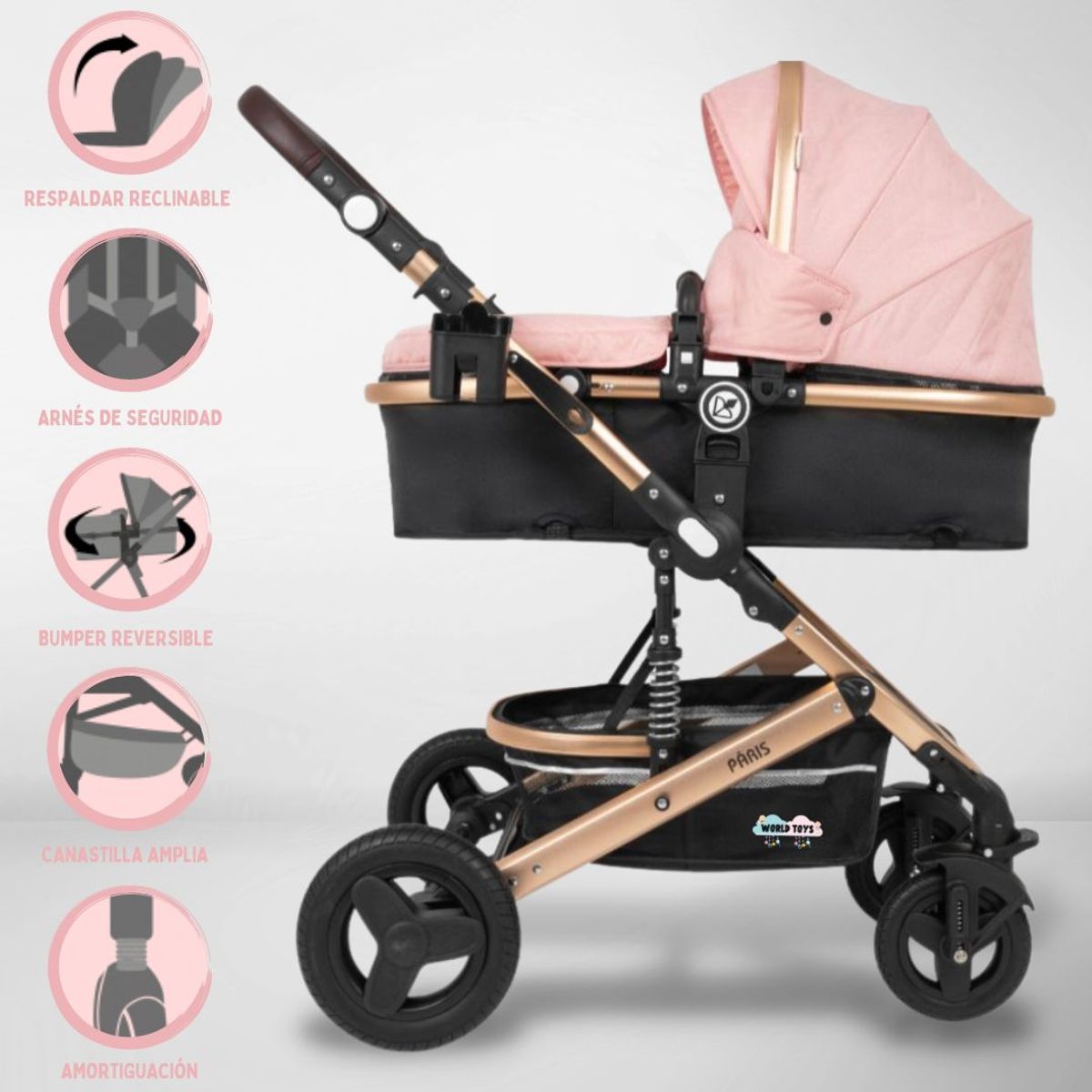BABY HAPPY - COCHE CUNA MOISÉS DE LUJO BABY HAPPY «PARIS» PINK
