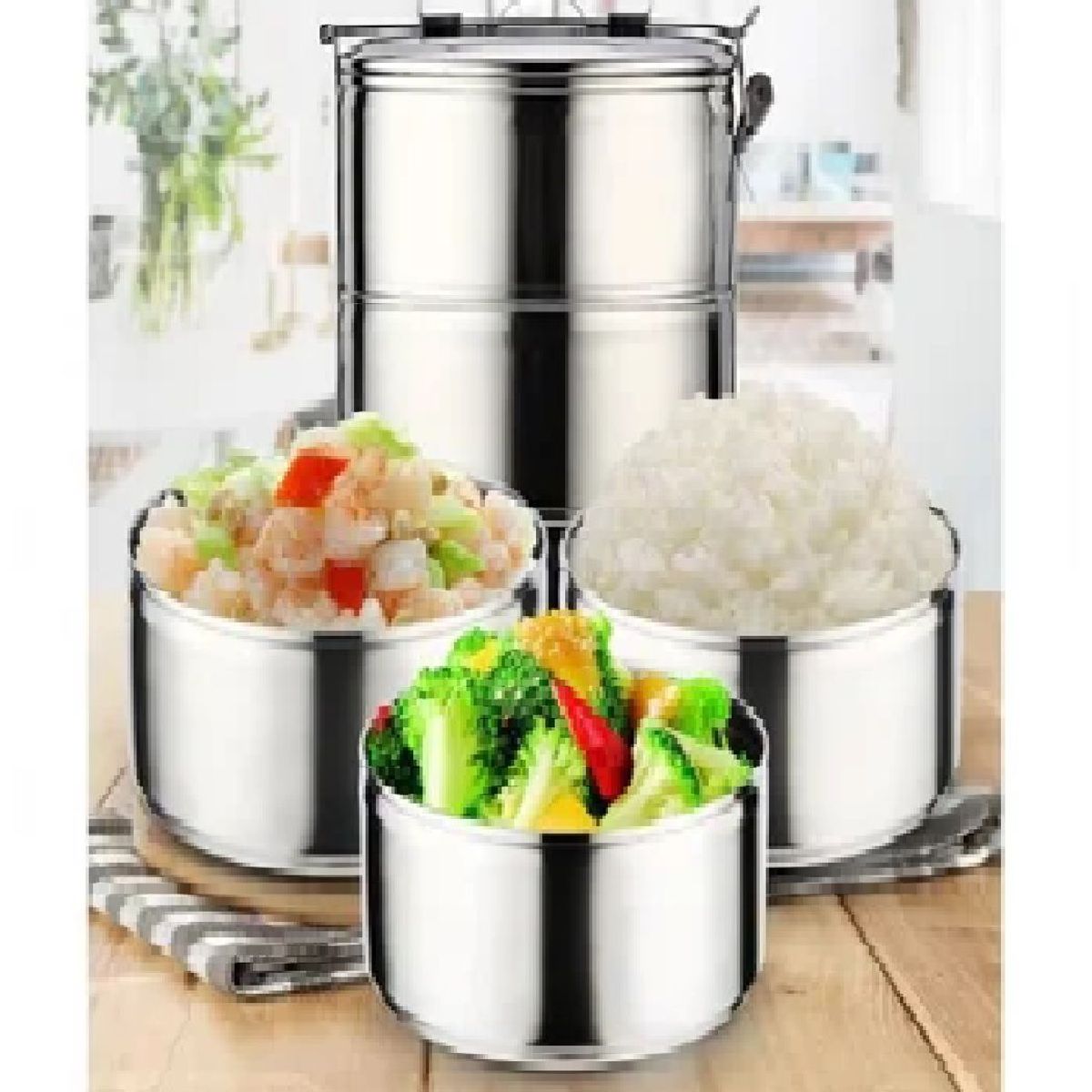 GENERICO - Portaviandas de Acero Inoxidable Contenedor 3 Niveles