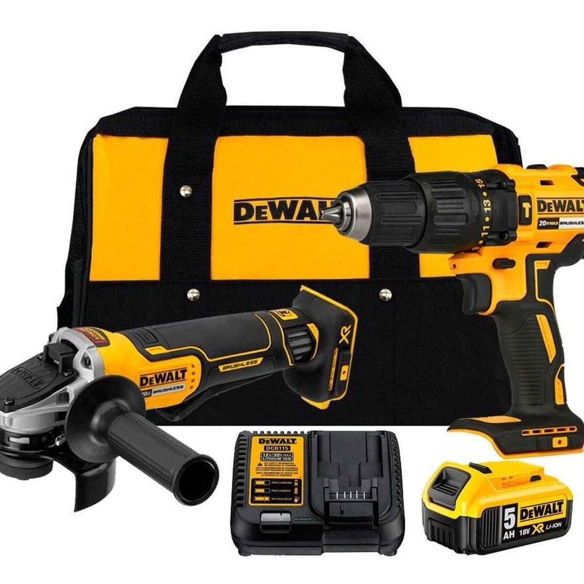 DEWALT - Taladro 1/2" + Esmeril 4 1/2" + 1 Bat 5.0Ah Dewalt DCK248P1-B2