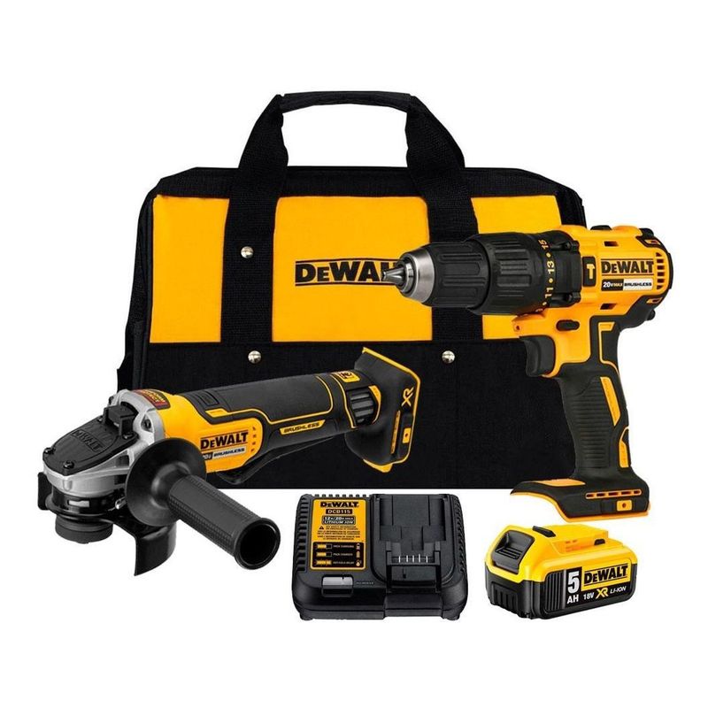 DEWALT - Taladro 1/2" + Esmeril 4 1/2" + 1 Bat 5.0Ah Dewalt DCK248P1-B2