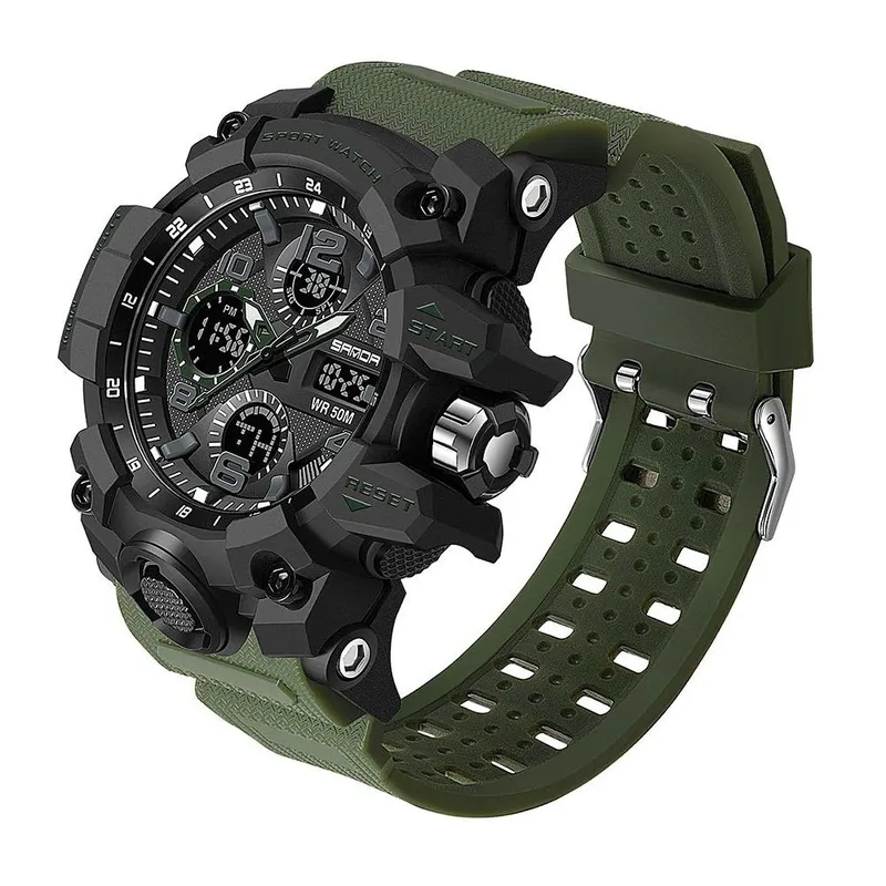 SANDA - Reloj Deportivo SANDA 6021 Militar Dual Timer