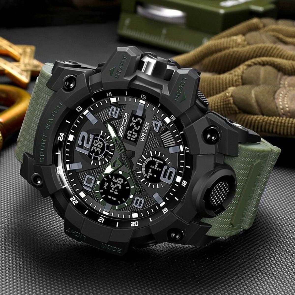 SANDA - Reloj Deportivo SANDA 6021 Militar Dual Timer
