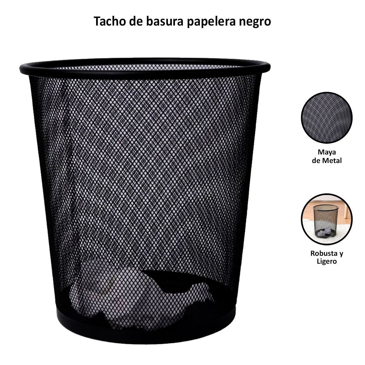 GENERICO - Tacho Papelera Metálico Negro 24X27Cm