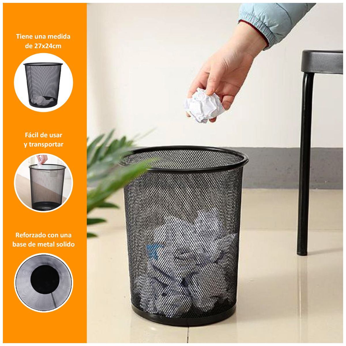 GENERICO - Tacho Papelera Metálico Negro 24X27Cm