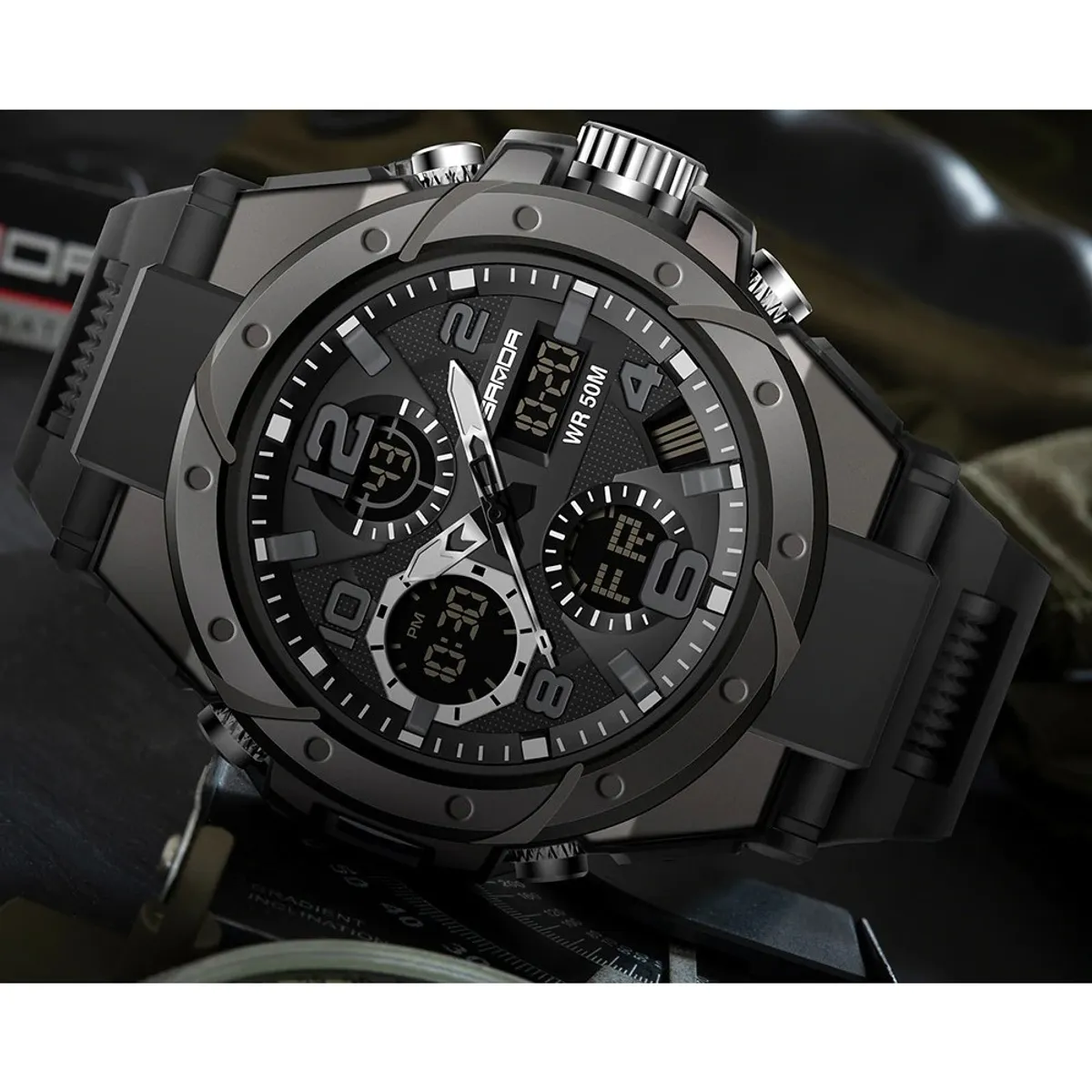 SANDA - Reloj deportivo sanda 6008 shock resistance cuarzo dual timer