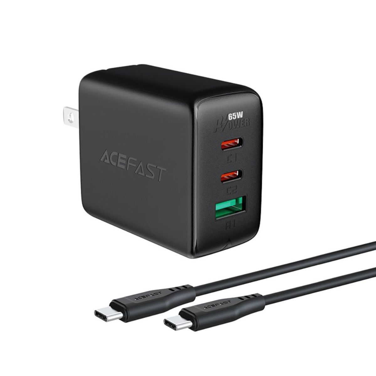 ACEFAST - Cargador Pared PD Acefast 65W 3 puertos (USB-C+USB-C+USB-A)
