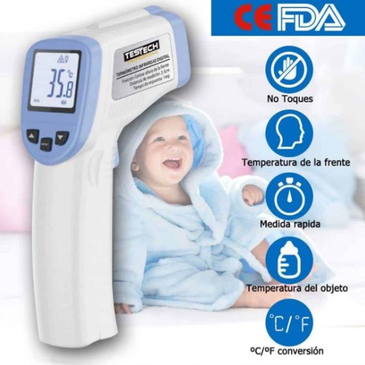 TESTECH - TERMOMETRO CORPORAL INFRAROJO 35°C-43°C TESTECH MS4004