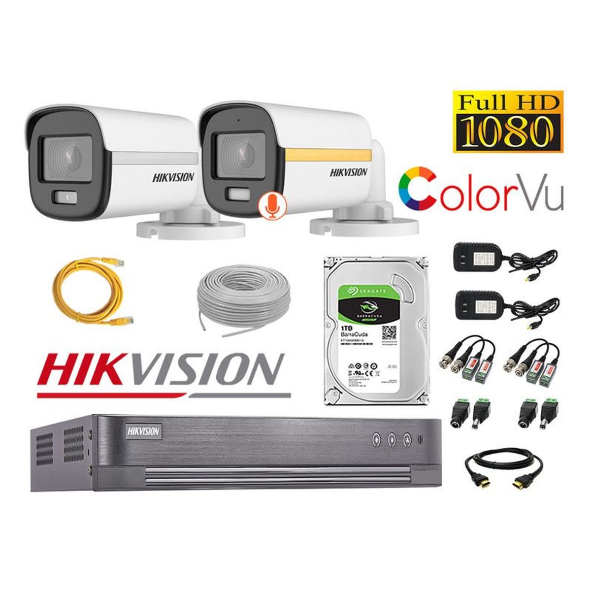 HIKVISION - CÁMARAS SEGURIDAD EXTERIOR TUBO KIT 2 1080P COLORVU NOCHE COLOR
