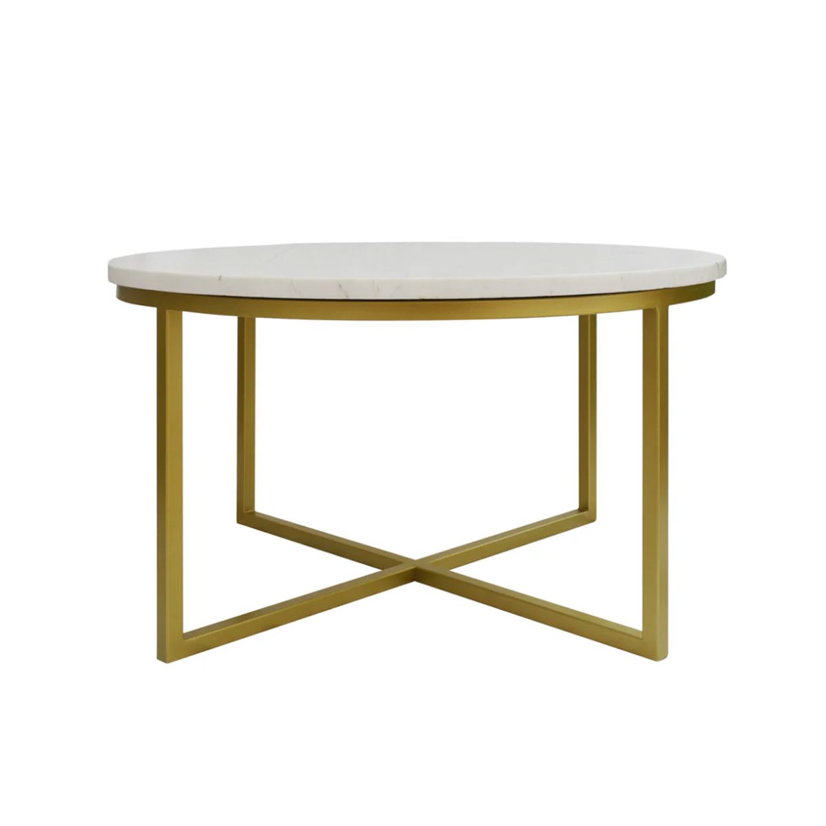 DECORATI - Mesa de Centro Redonda Joy de Mármol Blanco Dorado