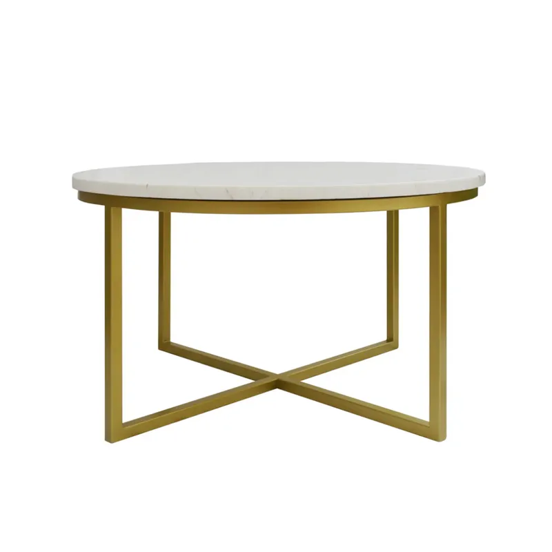 DECORATI - Mesa de Centro Redonda Joy de Mármol Blanco Dorado