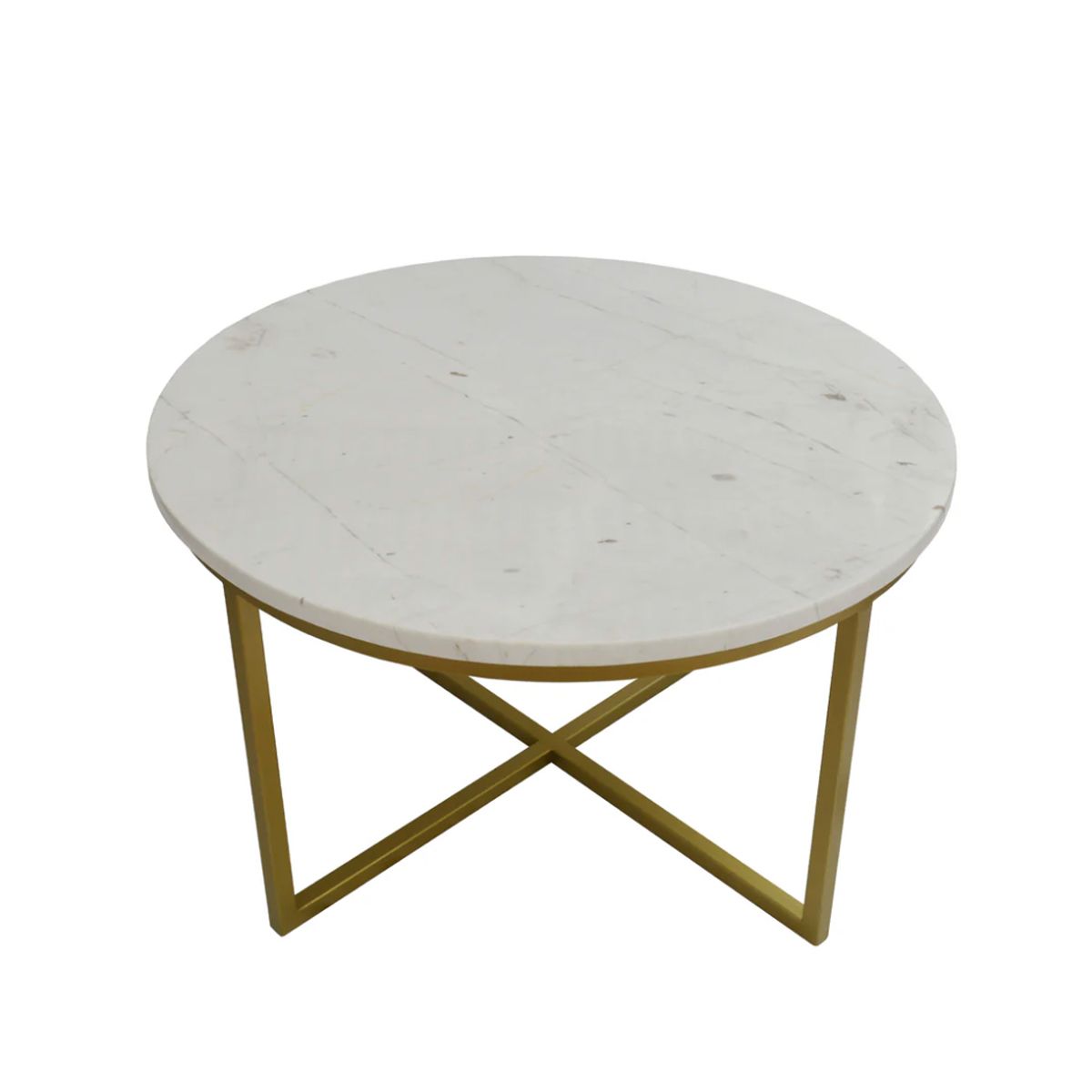 DECORATI - Mesa de Centro Redonda Joy de Mármol Blanco Dorado