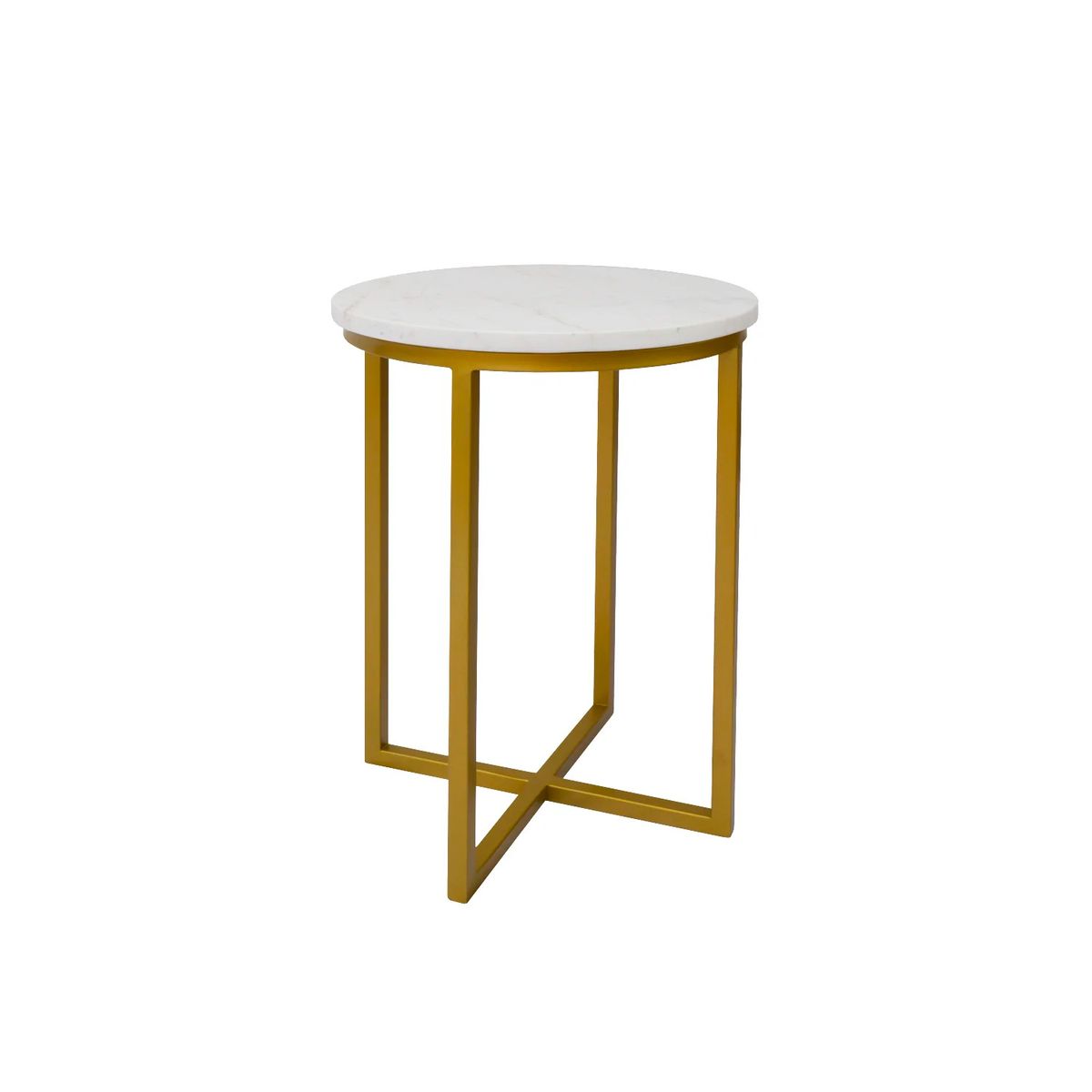 DECORATI - Mesa Lateral redonda Toronto de Mármol Blanco Dorado