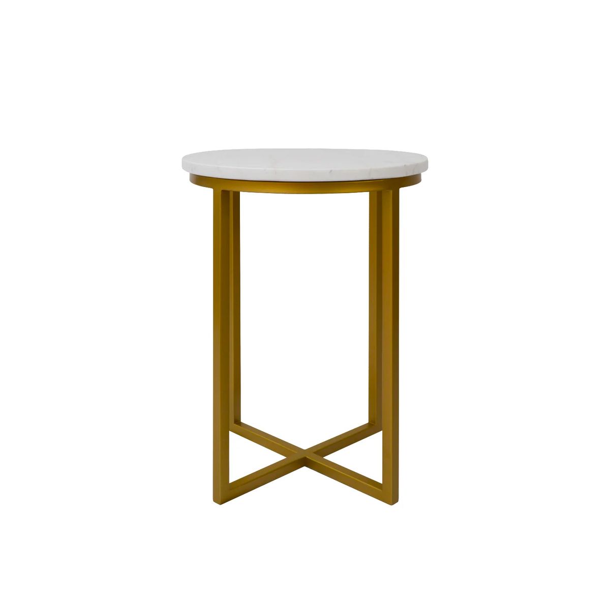 DECORATI - Mesa Lateral redonda Toronto de Mármol Blanco Dorado