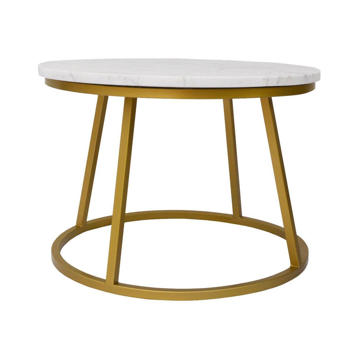 DECORATI - Mesa de Centro Redonda Ring de Mármol Blanco Dorado