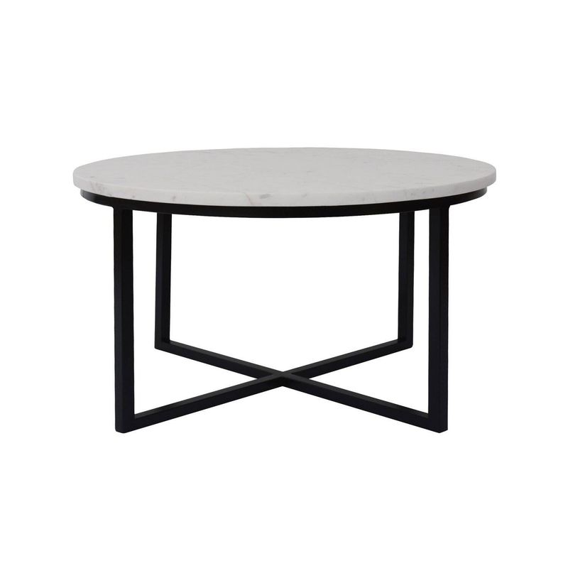 DECORATI - Mesa de Centro Redonda Joy de Mármol Blanco Negro