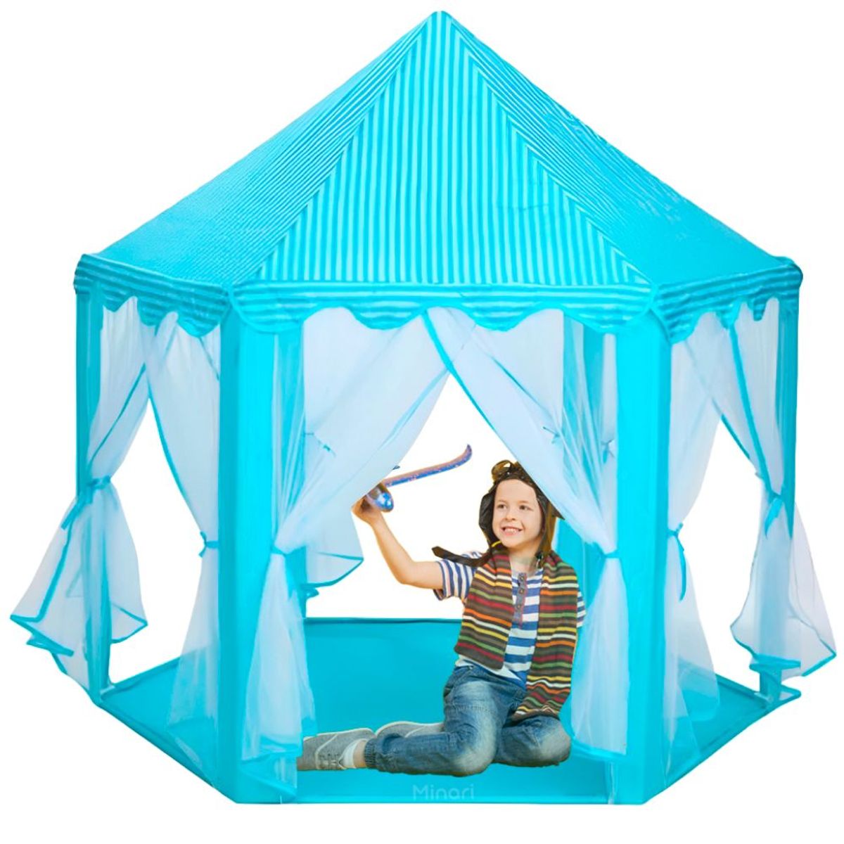MINARI - Castillo Tul Carpa Casita de Juegos para Niños Azul 941C
