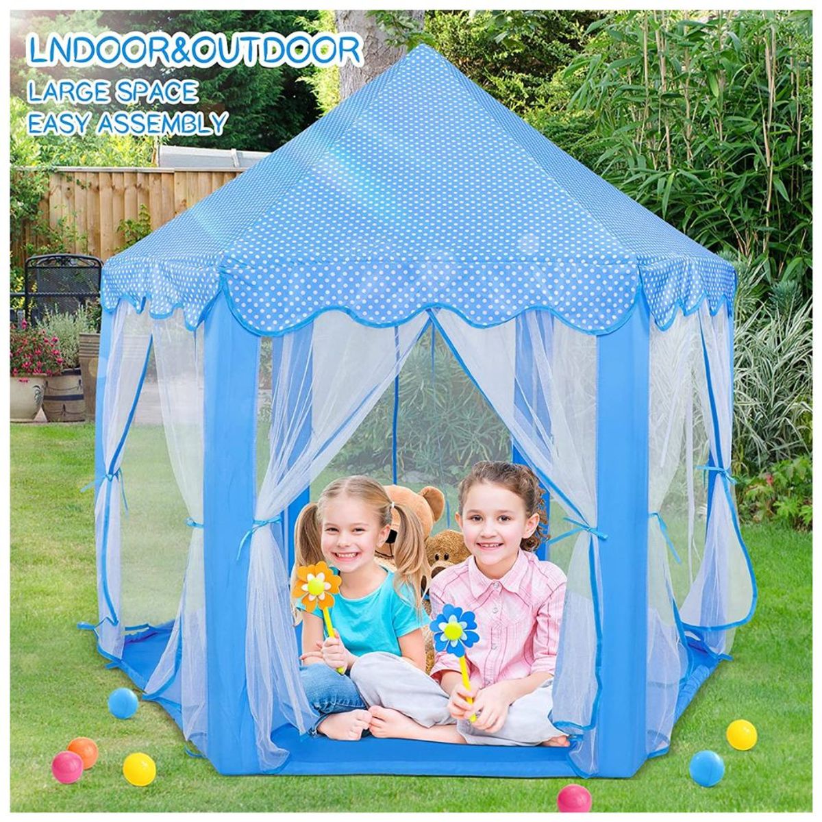 MINARI - Castillo Tul Carpa Casita de Juegos para Niños Azul 941C