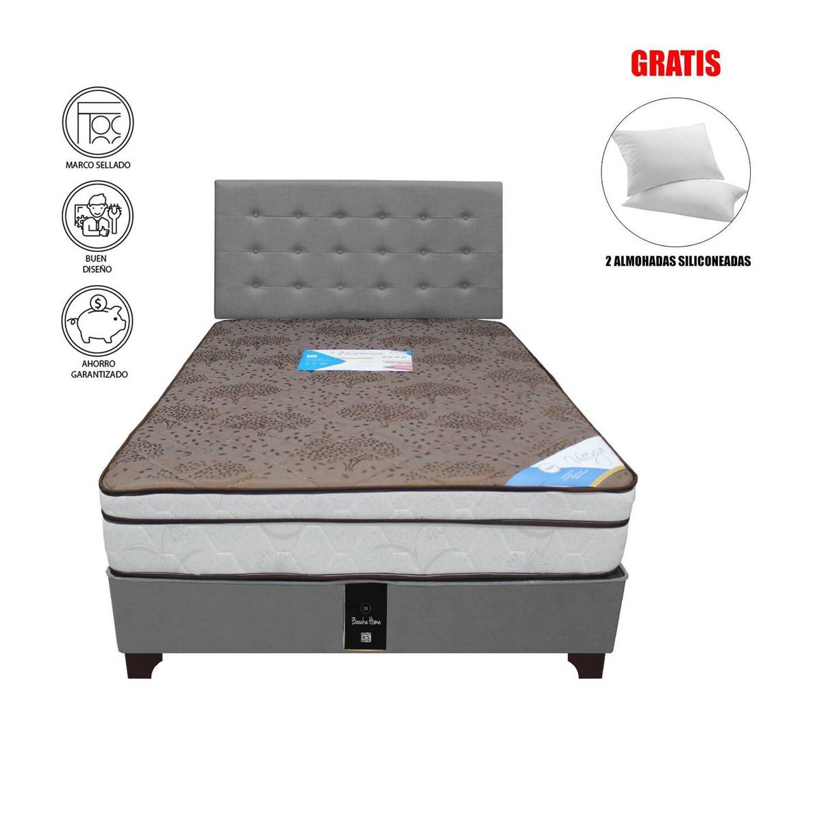BARAKA HOME - Dormitorio Laurent Sprint Live King + 2 Almoha - Gris Claro