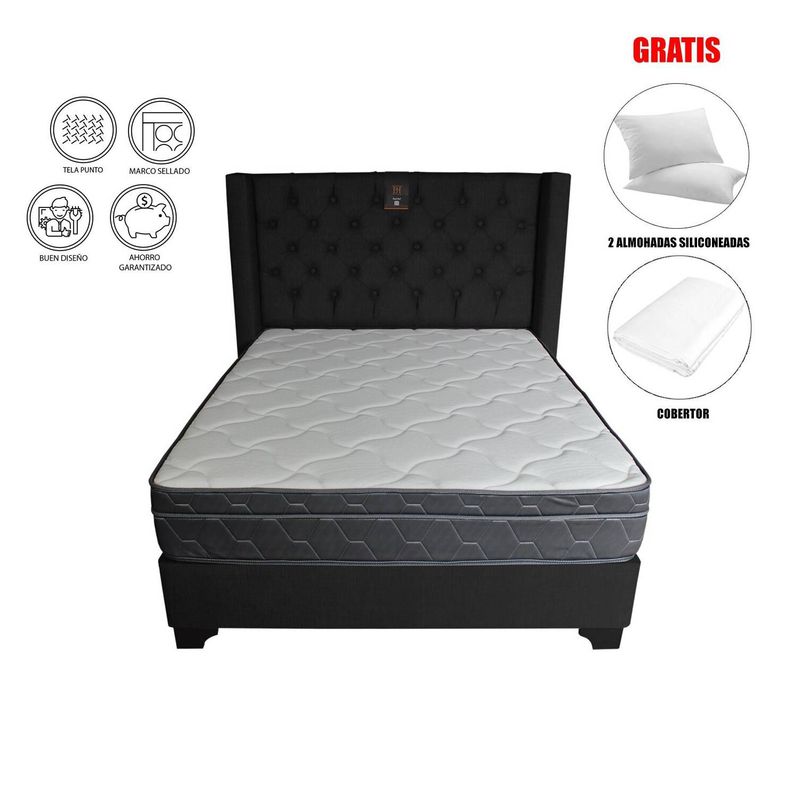 BARAKA HOME - Dormitorio Dubai 2 plz + 2 Almohadas - Negro
