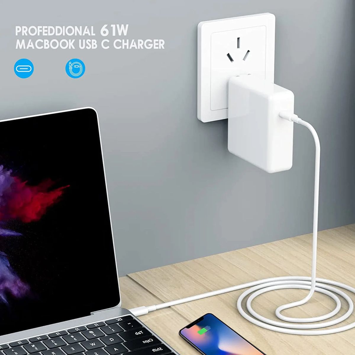 OEM - Cargador 61w Tipo C para MacBook Chromebook Asus HP Dell etc