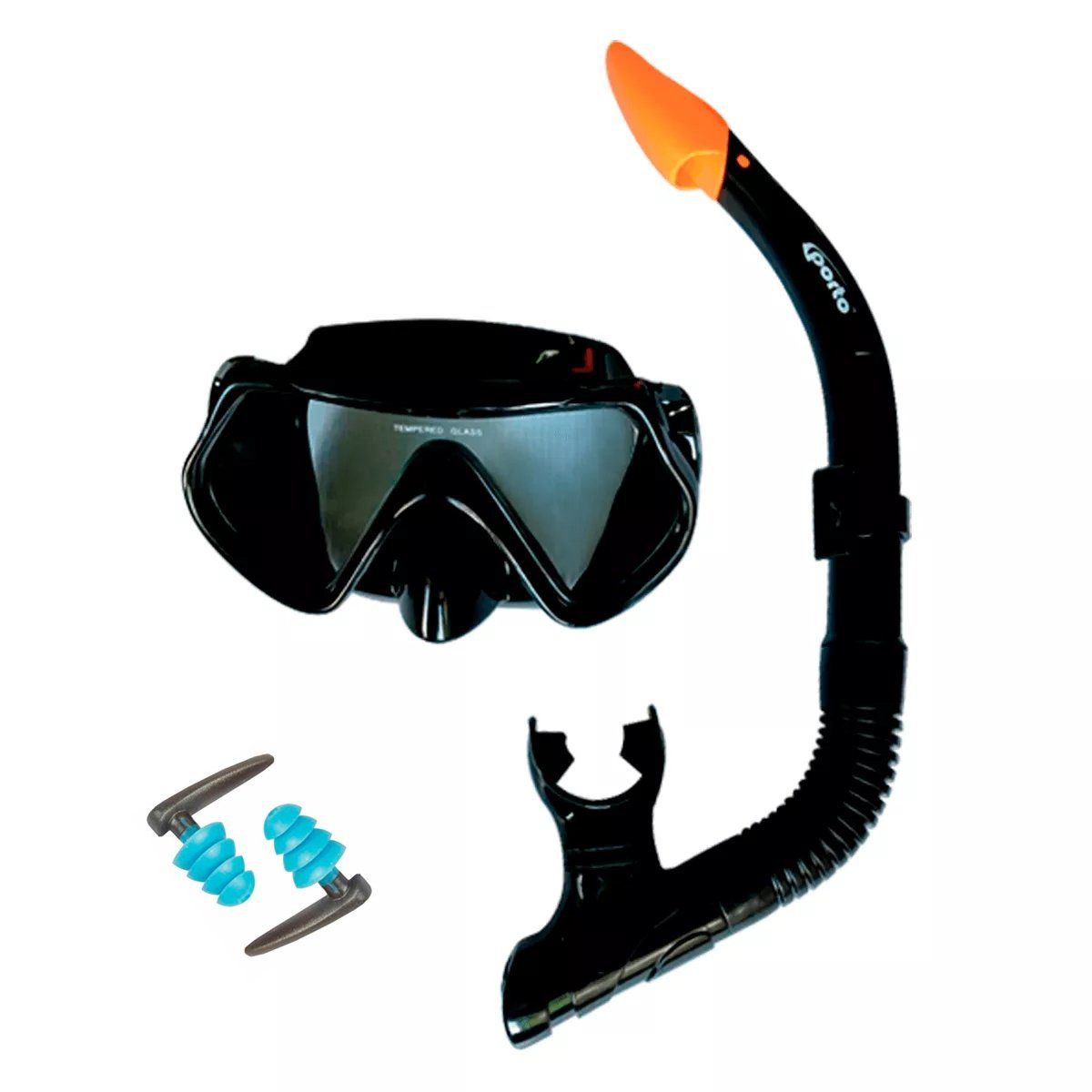 PORTO - Snorkel con Lentes y Tapones de Oído
