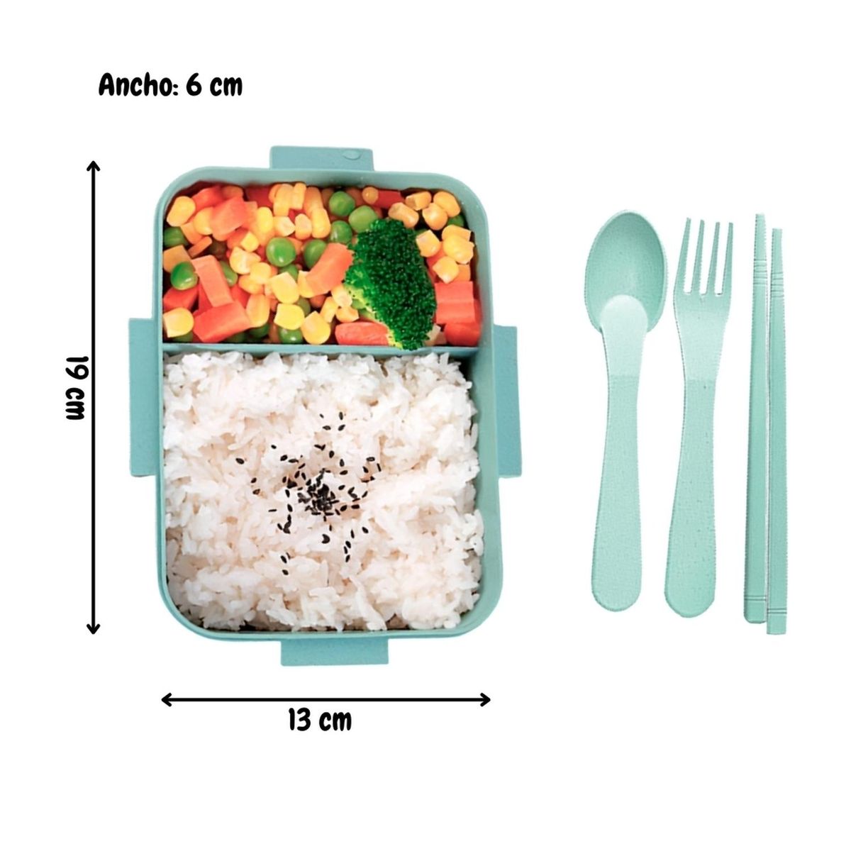 MINARI - Lonchera Bento Táper de Comida 2 Divisiones + Cubiertos Verde 44T