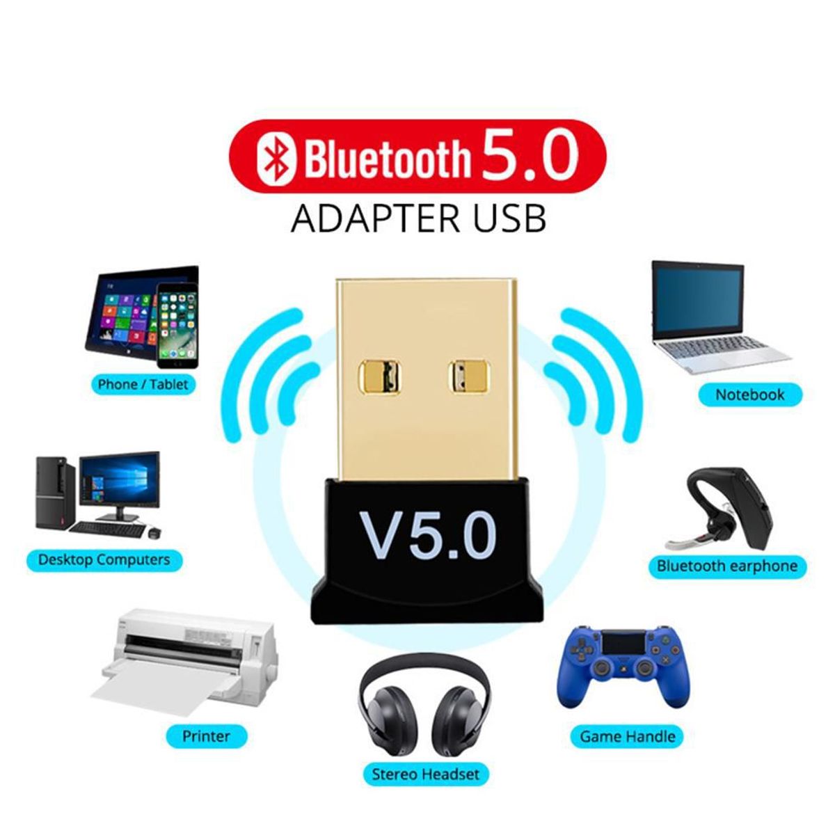 GENERICO - Adaptador Bluetooth V 5.0 Dongle Pc Laptop Inalambrico Usb
