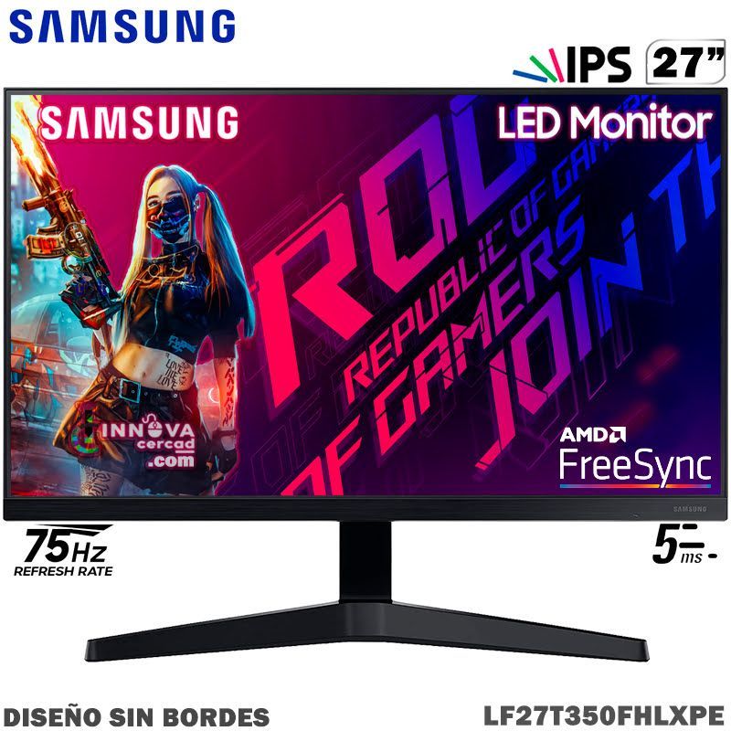 SAMSUNG - Monitor Samsung LF27T350FHLXPE 27 FHD LED IPS 75hz 5ms AMD FreeSync