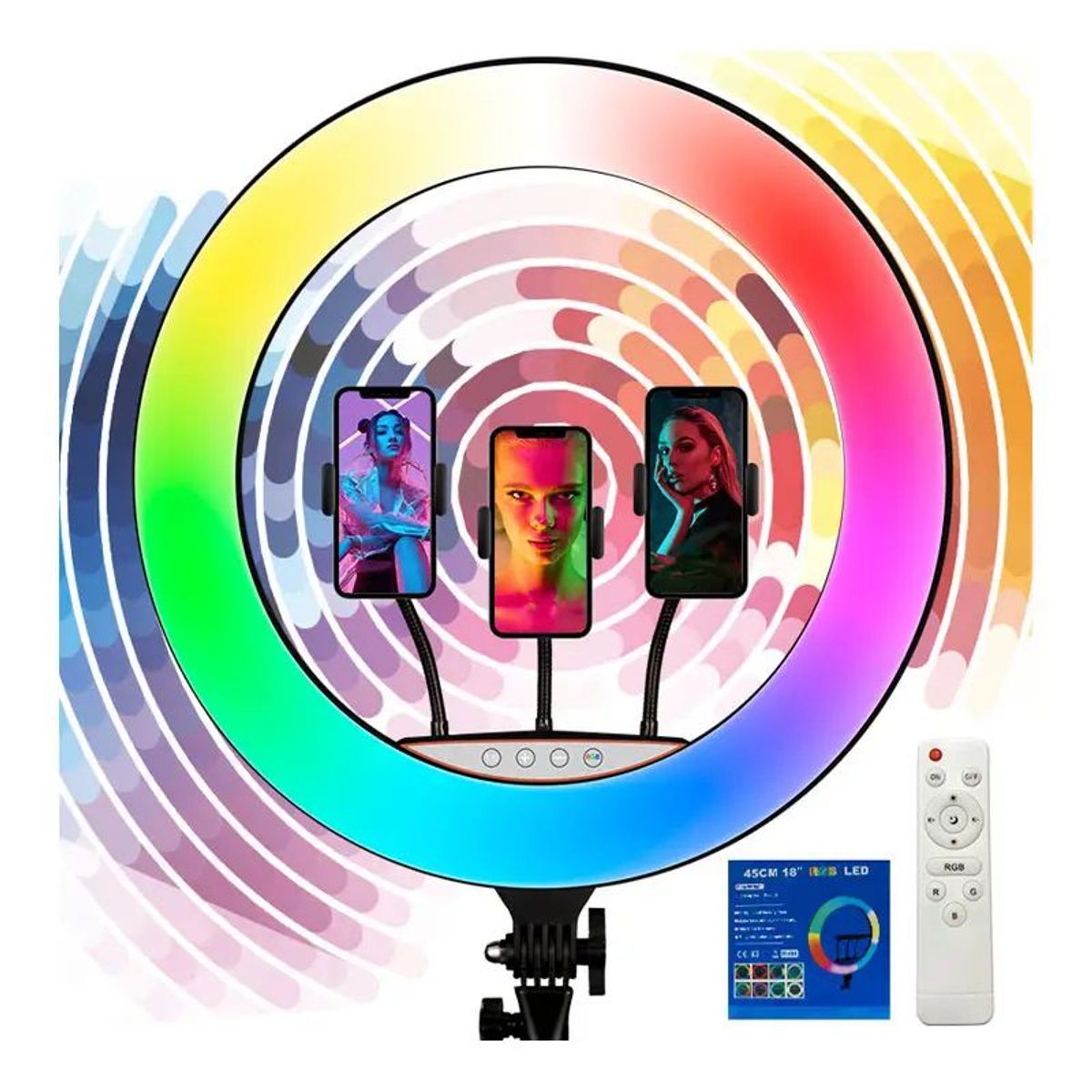 GENERICO - Aro Led 45 CM Color RGB PRO + Trípode + CONTROL REMOTO