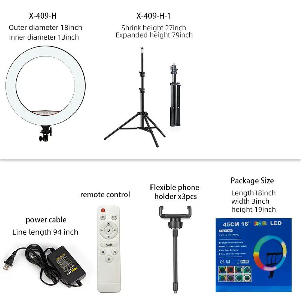 GENERICO - Aro Led 45 CM Color RGB PRO + Trípode + CONTROL REMOTO