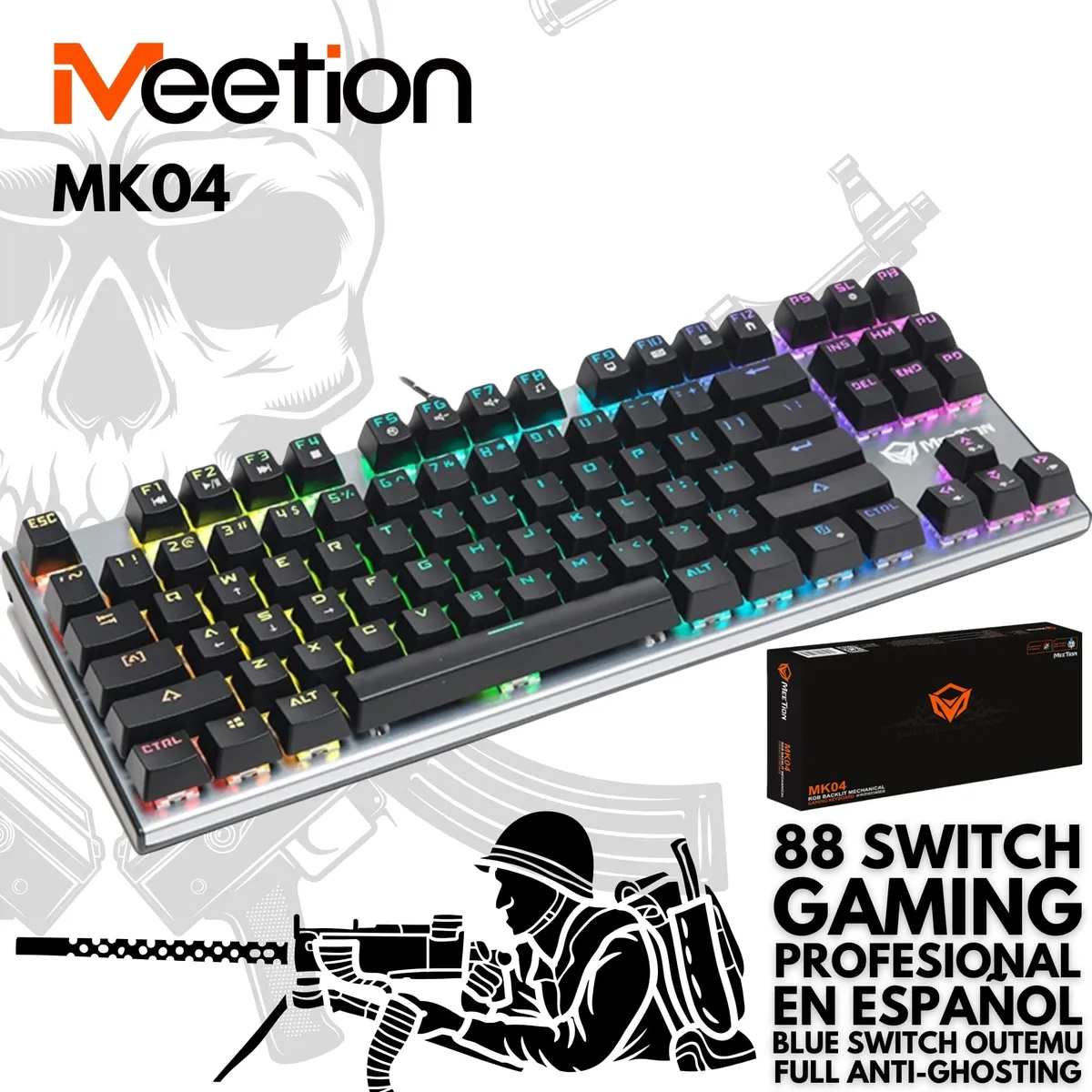 MEETION - Teclado Gamer Mecánico 88-SWITCH en español Meetion MK04 Customizable